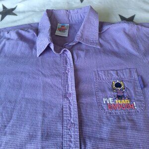 VTG Peanuts Shirt I've Had Enough Womens 18/20W Purple Plaid Short Sleeve Button